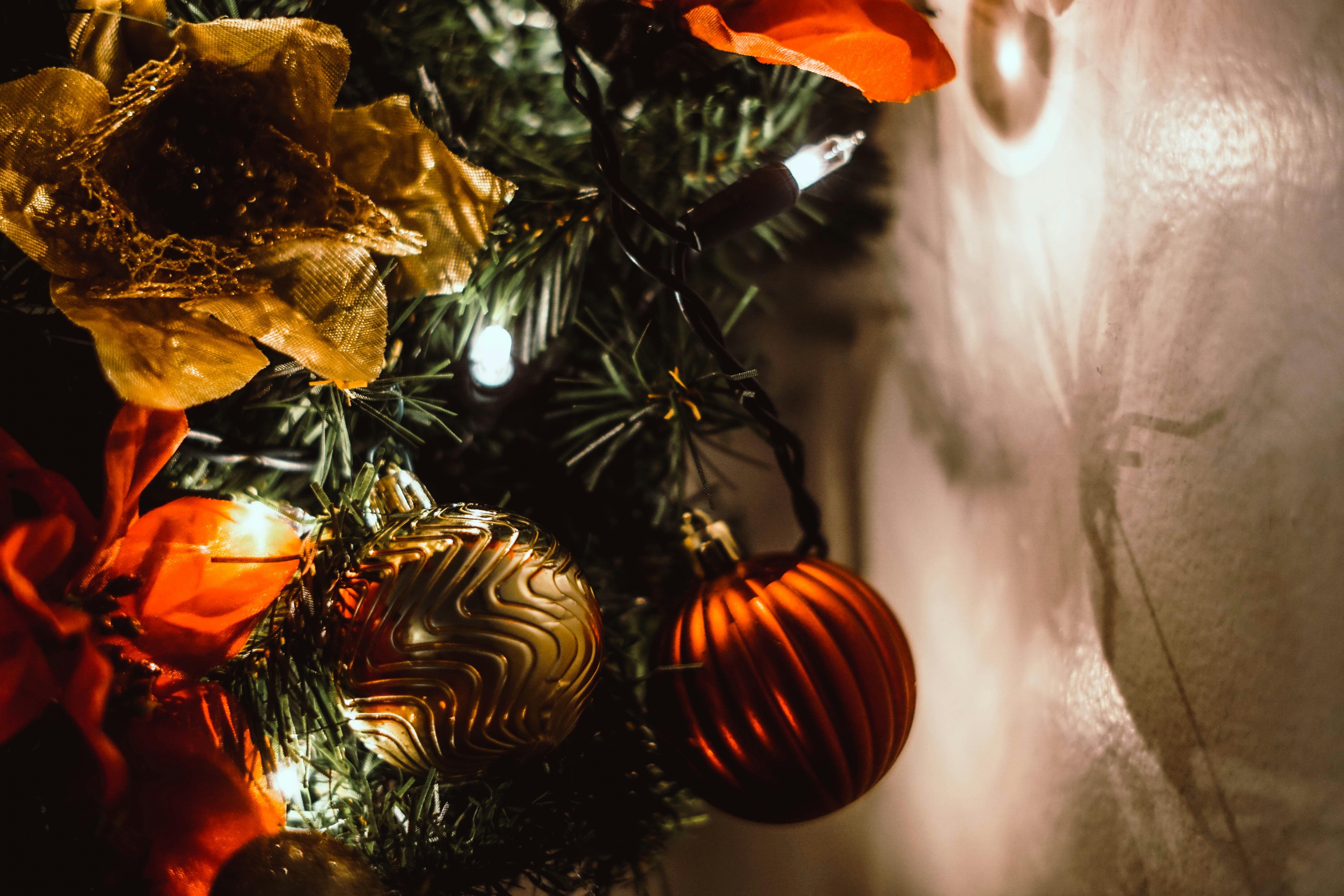 Christmas baubles on christmas tree